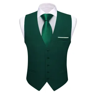 Ties2you Work Vest Phthalo Green Solid Button Silk Mens Dress Vest Jacket