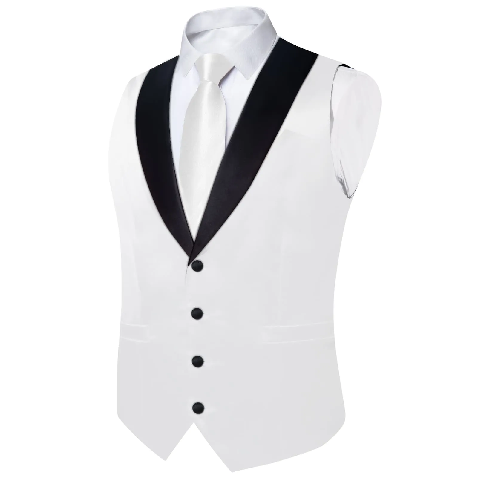 Ties2you Work Vest Platinum White Solid Shawl Collar Silk Mens Dress Vest Tie Set for Wedding