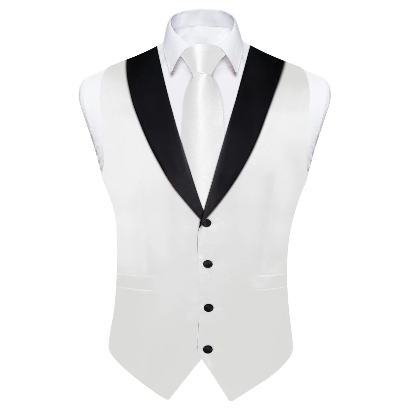 Ties2you Work Vest Platinum White Solid Shawl Collar Silk Mens Dress Vest Tie Set for Wedding