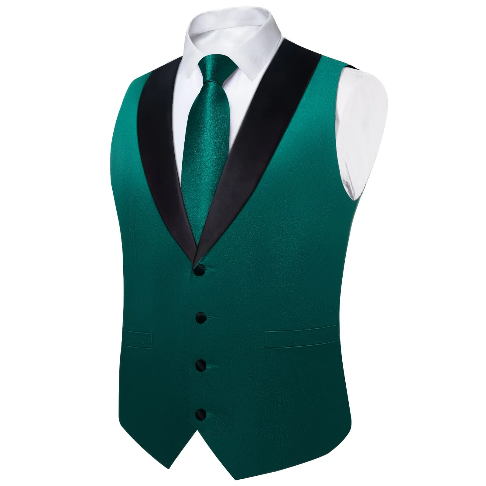 Ties2you Work Vest Shining Deep Jungle Green Solid Shawl Collar Silk Business Mens Vest Tie Set