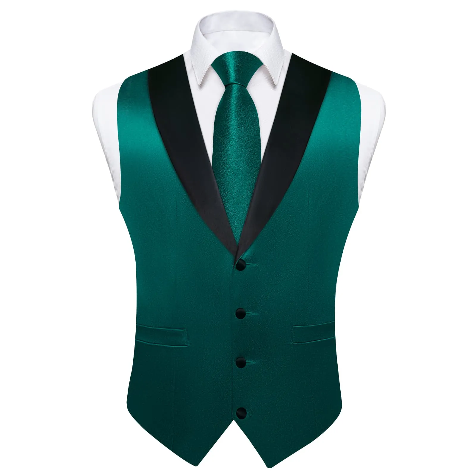 Ties2you Work Vest Shining Deep Jungle Green Solid Shawl Collar Silk Business Mens Vest Tie Set