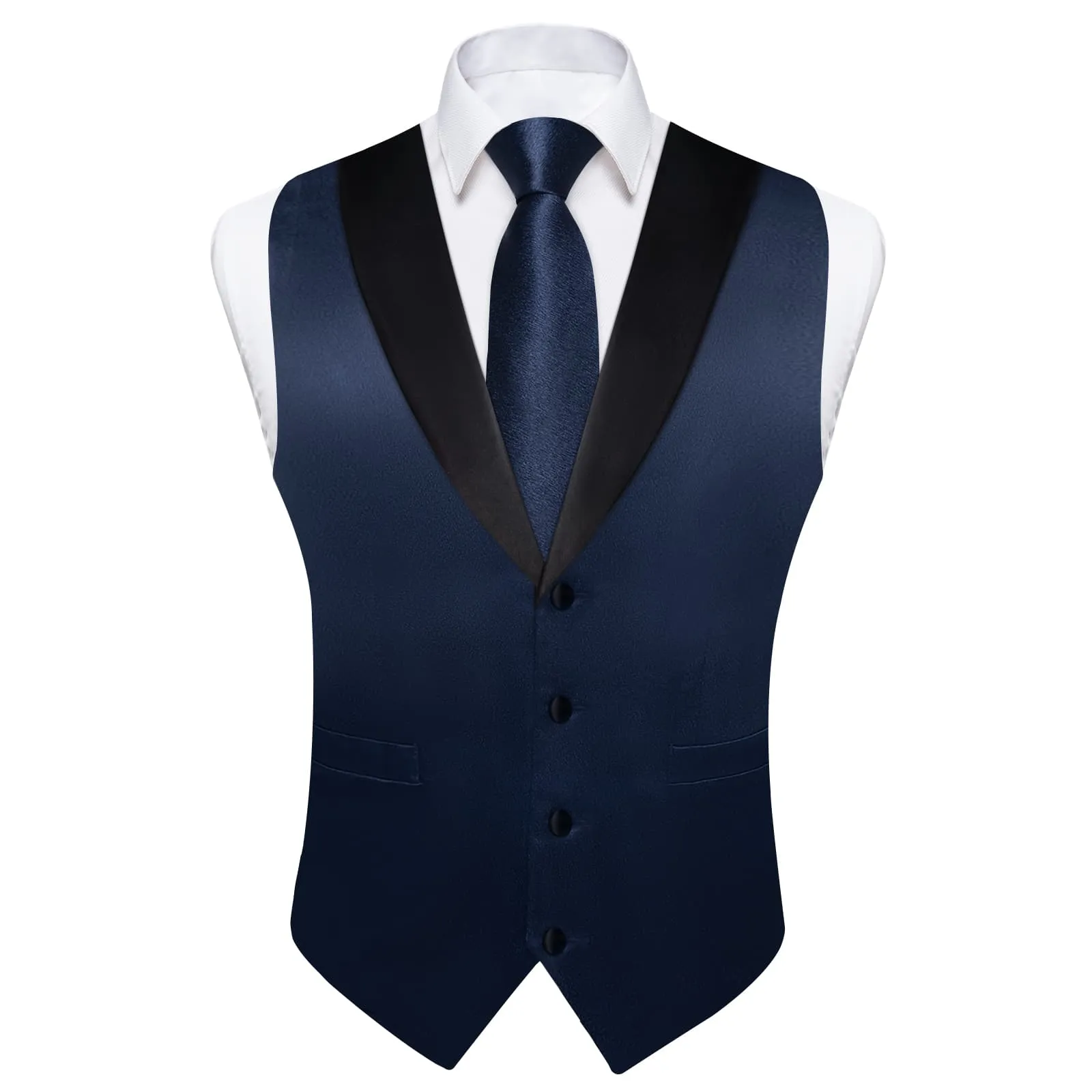 Ties2you Work Vest Shining Oxford Blue Solid Shawl Collar Silk Mens Vest Tie Set for Business