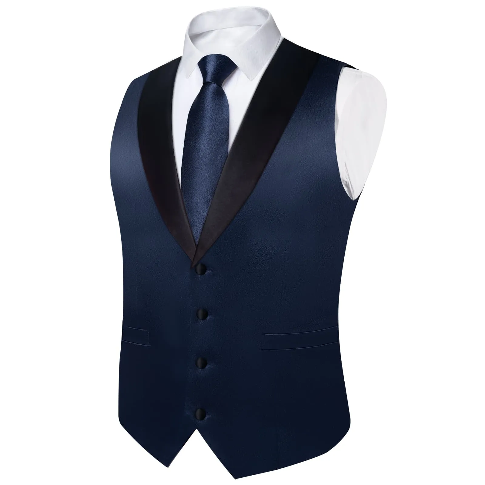 Ties2you Work Vest Shining Oxford Blue Solid Shawl Collar Silk Mens Vest Tie Set for Business