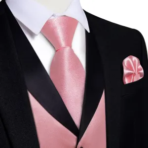 Ties2you Work Vest Shining Rose Pink Solid Shawl Collar Silk Mens Dress Vest Tie Set