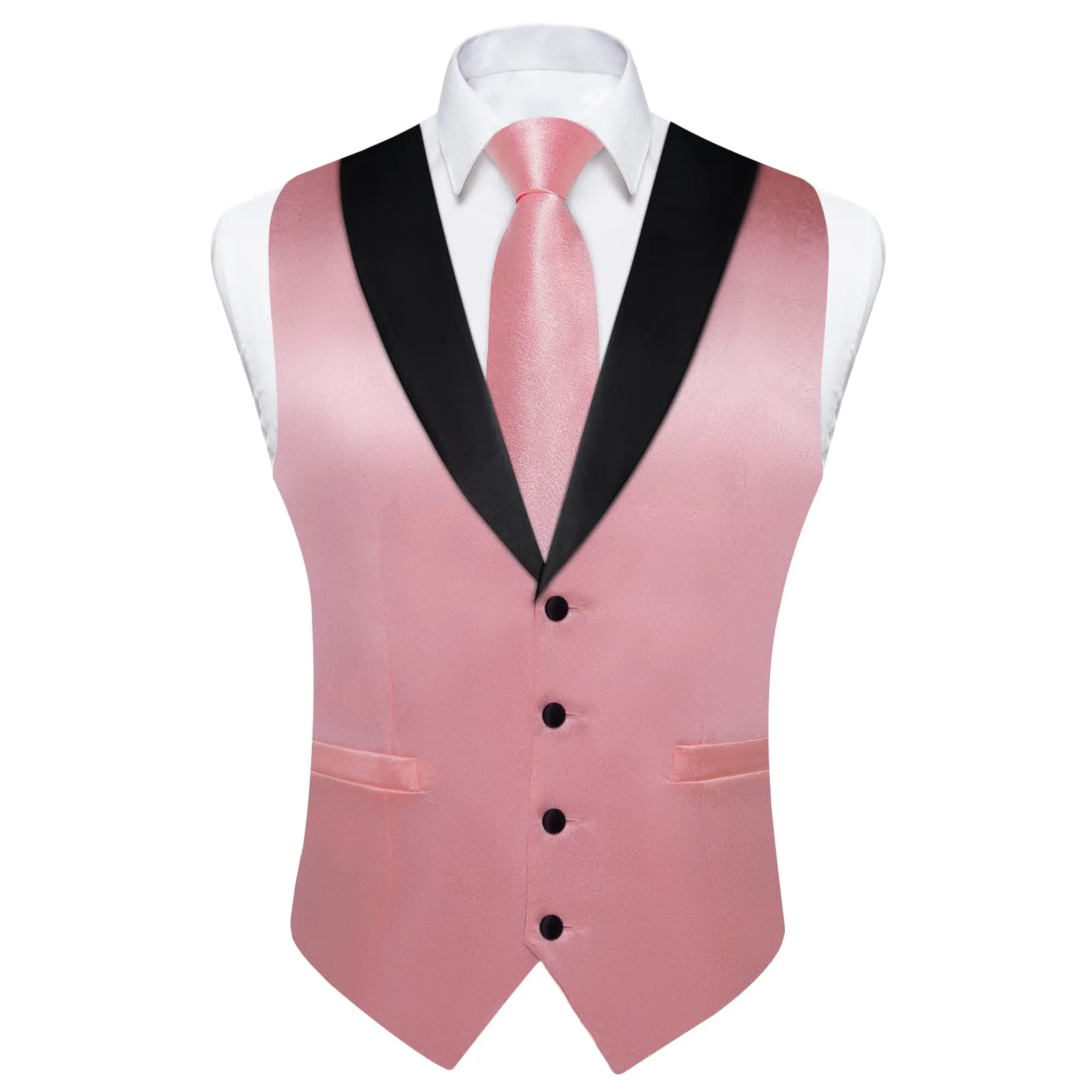 Ties2you Work Vest Shining Rose Pink Solid Shawl Collar Silk Mens Dress Vest Tie Set