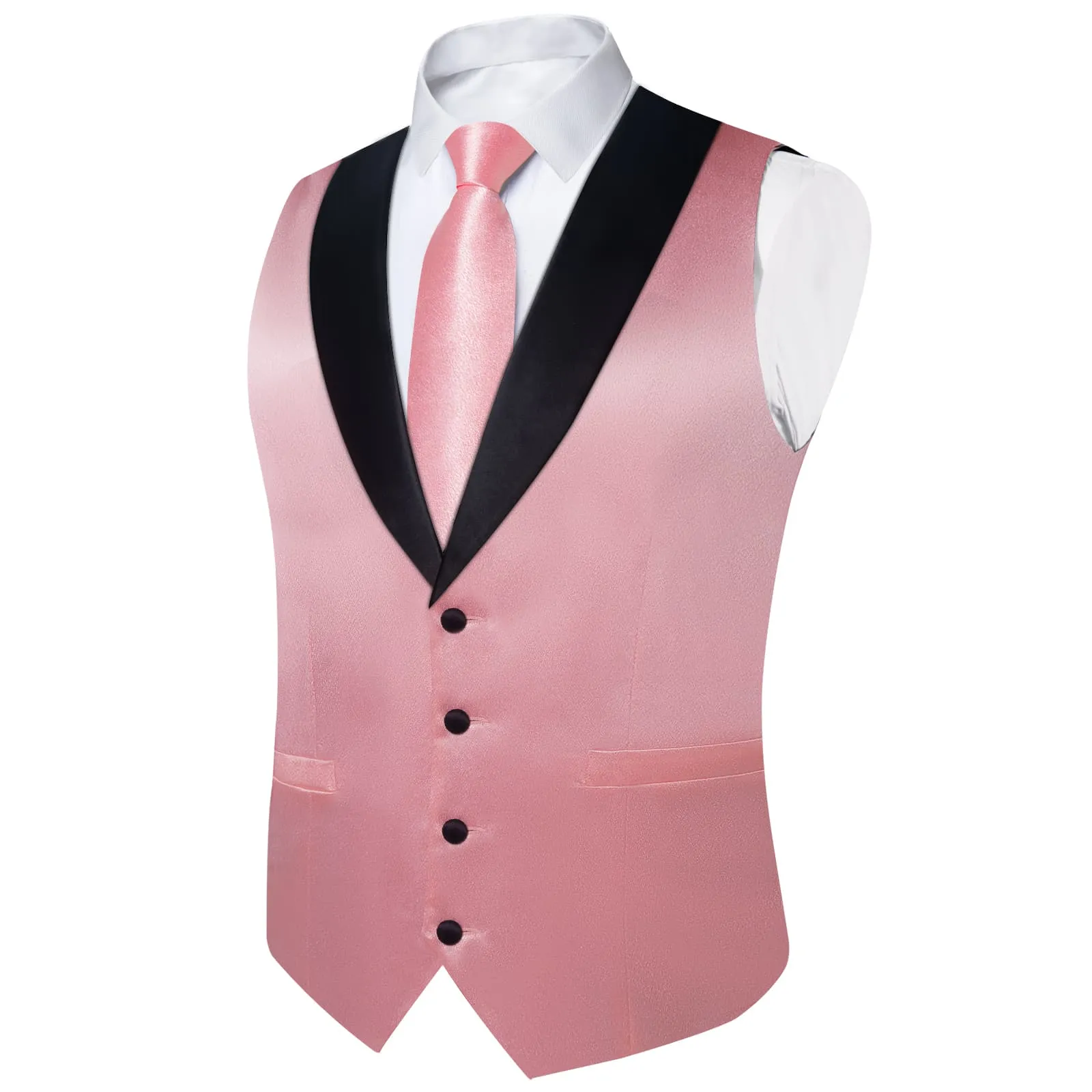 Ties2you Work Vest Shining Rose Pink Solid Shawl Collar Silk Mens Dress Vest Tie Set