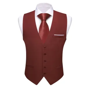 Ties2you Work Vest Wine Red Solid Button Silk Mens Dress Vest Jacket