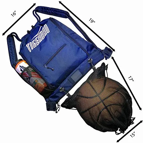 Tigerbro Soccer Backpack for Youth Kids Girls Boys Women Men Sports Bag for Basketball Football with Ball Holder Shoe Compartment Waterproof