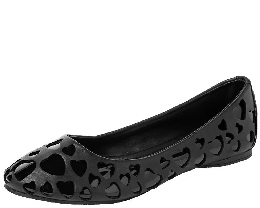 T.U.K. Black Heart Cutout Flats - Size 6