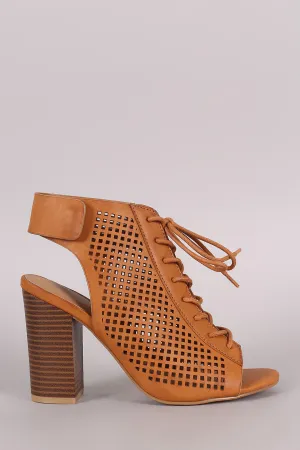 Tyra - Perforated Lace Up Chunky Heeled Mule Booties