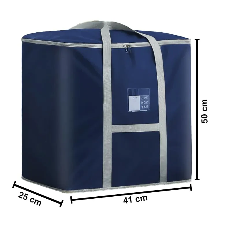 Urbane Home Storage Bag | Foldable Storage Bag | Moisture Proof Wardrobe Organizer | Underbed Storage Bag for Blanket-Clothes | Travel Moving Bag with Handle | S ZH013BU | Blue