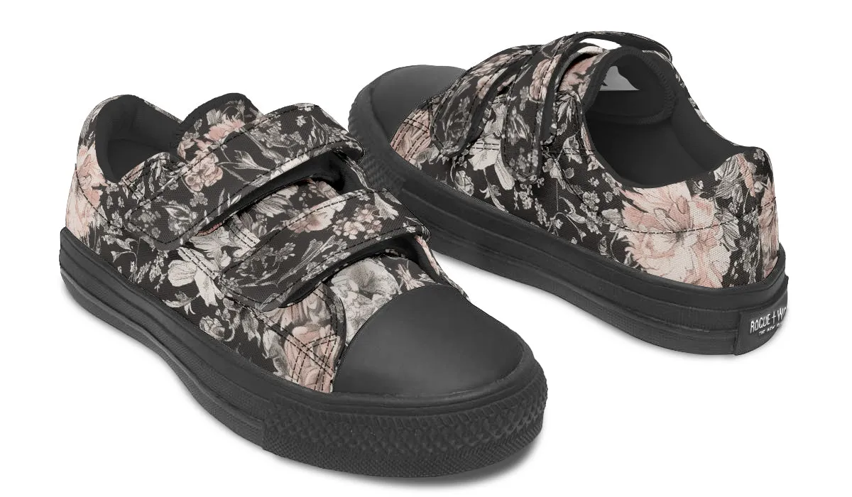 Vintage Peonies Kids Low Tops - Easy Strap Canvas Kids Shoes with Durable Rubber Soles