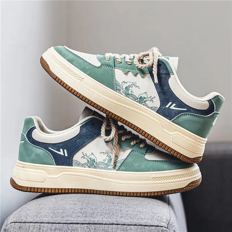 Waves Printed Pattern Canvas Sneakers