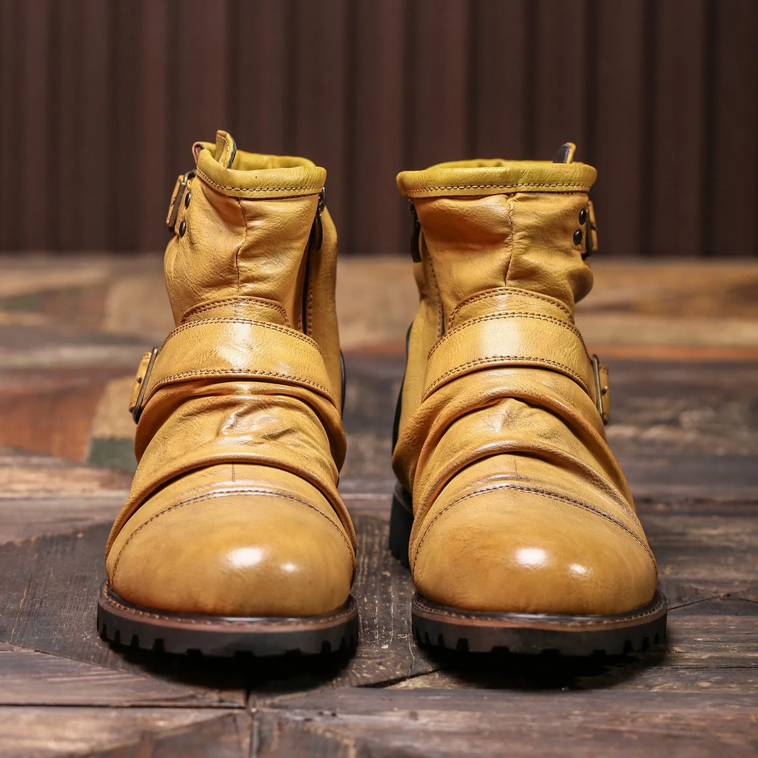 WRINKLED WESTERN COWBOY BOOTS WITH SIDE ZIPPER BOOTS