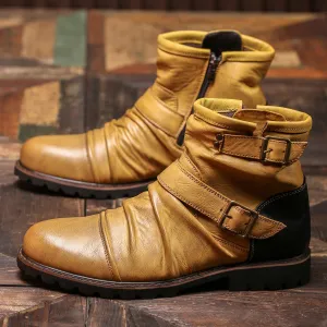 WRINKLED WESTERN COWBOY BOOTS WITH SIDE ZIPPER BOOTS